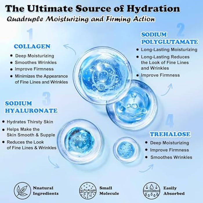Collagen Face Mask with Hyaluronic Acid, Vitamin E Oil for Skin Care Hydrating, Moisturizing, Brightening & Anti Aging Face Masks Skincare for Oil, Dry, Acne, Sensitive All Skin Types-1PC - Image 4